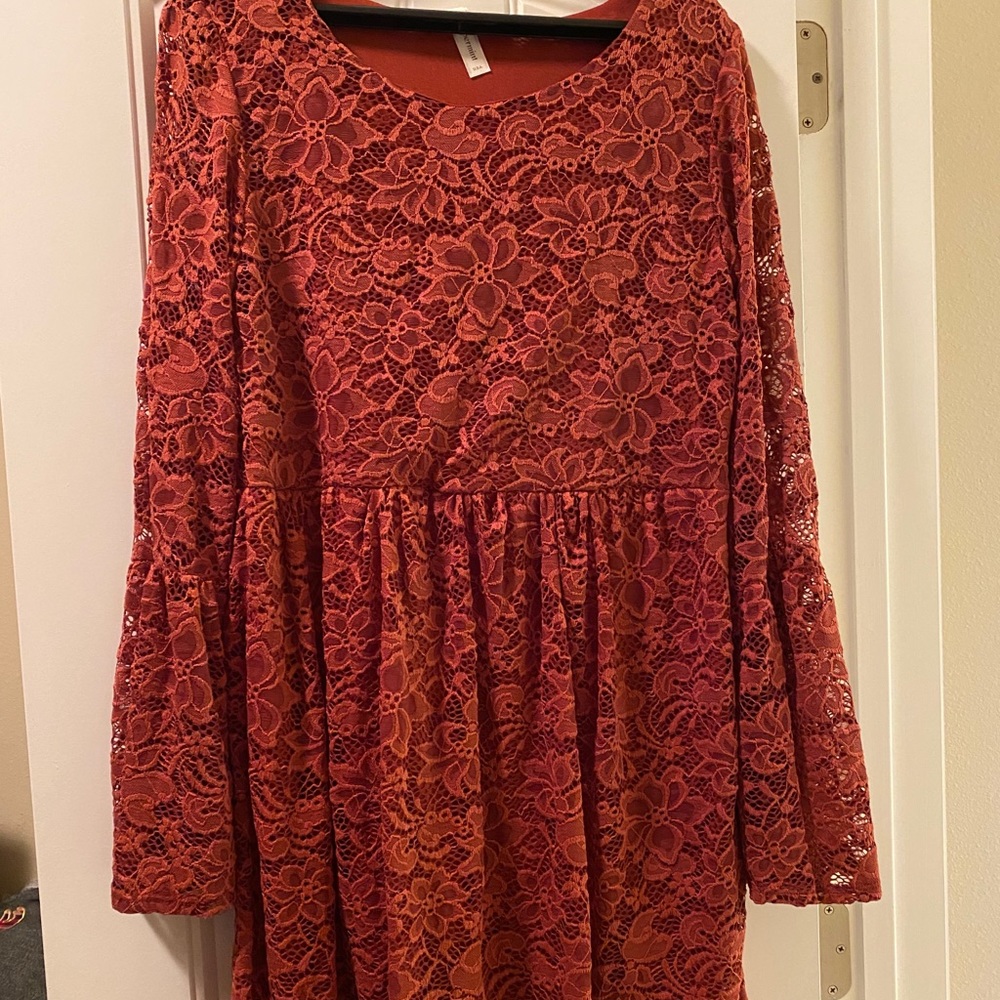Peppermint Lace Mini Dress in Rust color-Size L